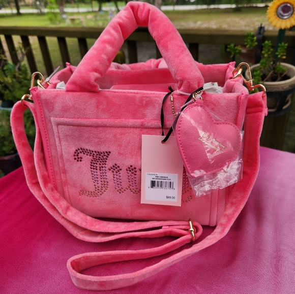 Juicy Couture Pink Velvet With Assorted Tiny Studes 9.5" Wide x 8"Deep - Picture 12 of 12